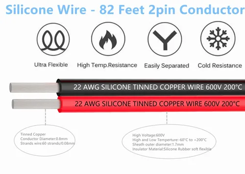 Vista 3 de TUOFENG Cable eléctrico de silicona de 22 AWG de 30 pies [15 pies negro y 15 pies rojo] 2 conductores de alambre paralelo cables de cobre estañado