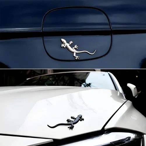 Vista 4 de Calcomanías de Gecko para Coche, Calcomanías para Carrocería Automotriz, Emblema de Insignia de Cromo de Metal Puro con Forma de Gecko 3D de Moda
