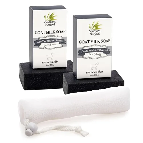 Vista 14 de Southern Natural Barra de jabón de leche de cabra de lodo y carbón del Mar Muerto, jabón facial y corporal para pieles sensibles con aceite esencial