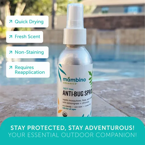 Vista 3 de Mambino Organics Juego para exteriores, spray antiinsectos sin DEET, bálsamo relajante, bálsamo labial vegano, ingredientes orgánicos, sin pruebas