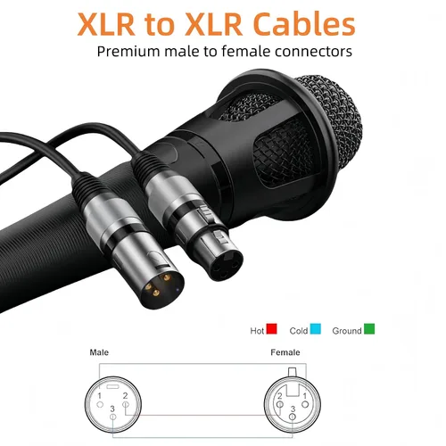 Vista 5 de XLR Cables - Paquete de 6 cables XLR macho a hembra con 3 pines chapados en oro, cable de micrófono corto blindado equilibrado para mezclador