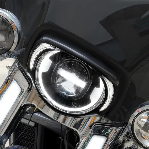 Vista 3 de Faros aro bisel anillo w/DRL para Street Glide Ultra Limited 14-23 Anillo negro para faro delantero, plástico ABS, Plug & Play, IP67 impermeable