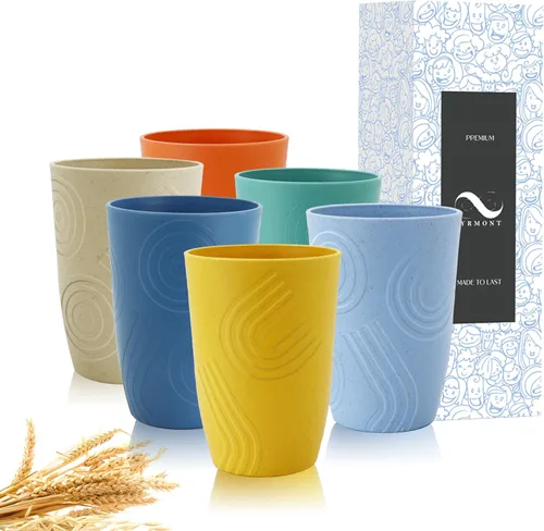 Vista 26 de PYRMONT Juego de 6 tazas de paja de trigo, tazas de café de plástico reutilizables, tazas de té con asas, juego de tazas de 16 onzas para café