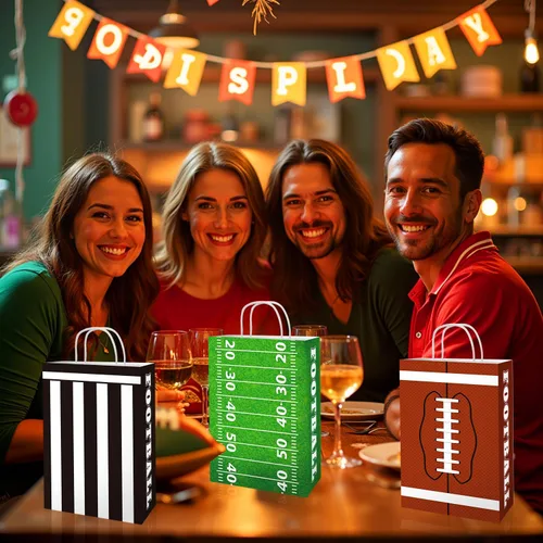 Vista 4 de JAROVOKUWO 24 bolsas de cartón perfectas para niños, regalo de fiesta de fútbol, regalo de cumpleaños, suministros de decoración de fiesta deportiva