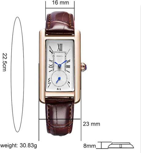 Vista 4 de carlien Reloj de cuarzo para mujer elegante reloj de vestir rectangular con correa de cuero y corona de zafiro