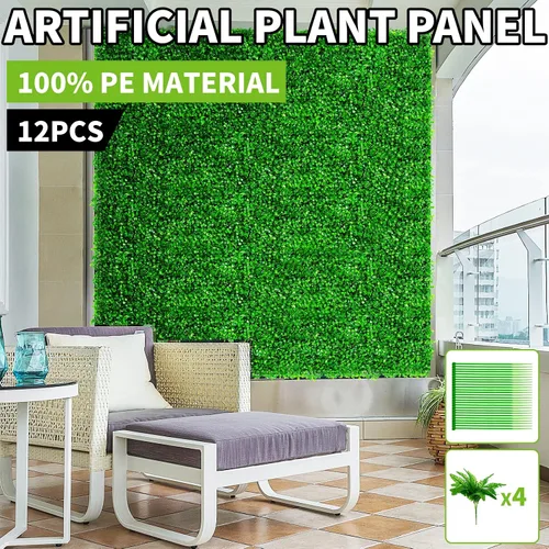 Vista 2 de TOPDEEP 12 piezas paneles de boj artificial de 24 x 16 pulgadas, panel de pared de césped, paneles de pared de seto de boj con protección UV