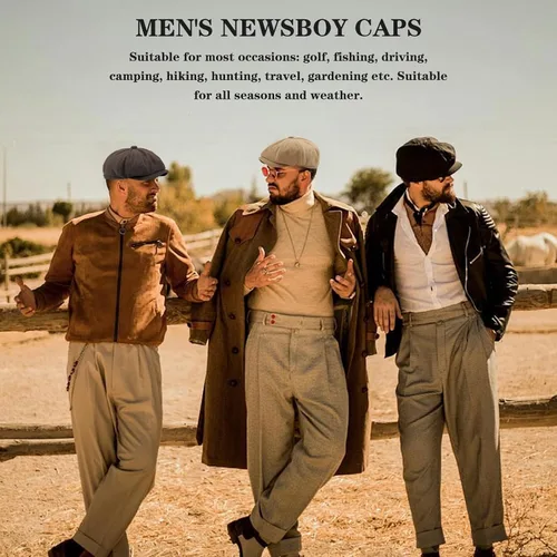 Vista 6 de meioro Hombres 8 Panel Newsboy Cap Vintage Tweed Flat Cap Irish Newsies Hat Gatsby Cabbie Caps Paperboy Classic Winter Hats