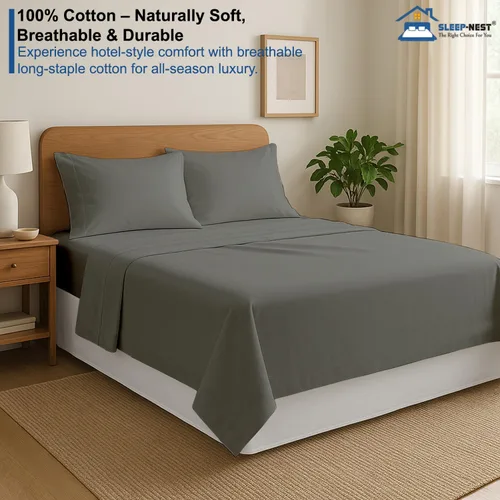 Vista 3 de SLEEP-NEST Juego de sábanas tamaño individual, 4 piezas, sábanas transpirables de 100% algodón, artículos esenciales para dormitorio universitario