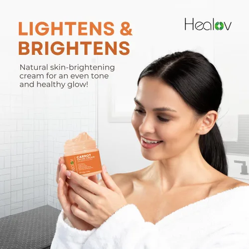 Vista 4 de Healov Crema de zanahoria – Crema iluminadora facial y corporal para manchas oscuras, tono de piel desigual y piel opaca – Loción hidratante