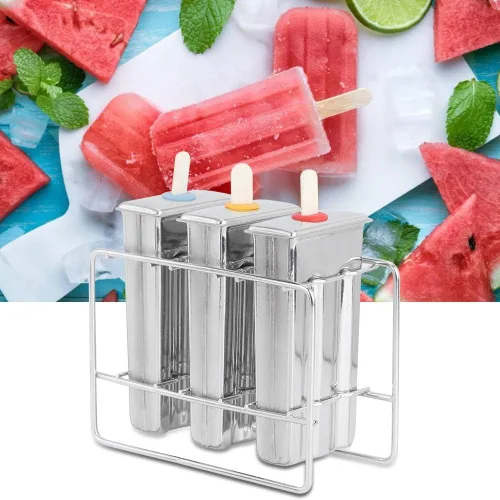 Vista 5 de 3Pcs Stainless Steel Ice Cream Mold, Household DIY Ice Lolly Mold Kitchen Tool Popsicles Mold with Cleaning Brush Kit for Kitchen