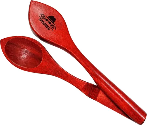 Vista 10 de Cucharas musicales de madera marrón, instrumento de percusión popular, percusión tradicional de los Apalaches celtas irlandeses, cucharas de ritmo