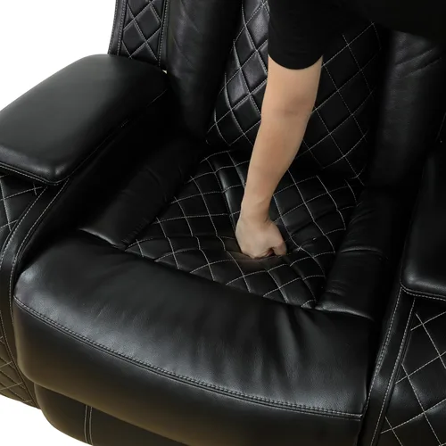 Vista 8 de Juego de sofá reclinable eléctrico para sala de estar, juego de sofá reclinable de cuero con luz LED, soporte para tazas, almacenamiento de consola