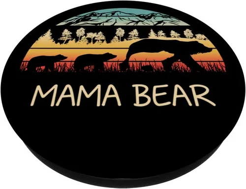Vista 2 de Oso de mamá con 3 cubs Pop Socket Retro Montañas Día de la Madre – PopSockets Grip y soporte para teléfonos y tabletas