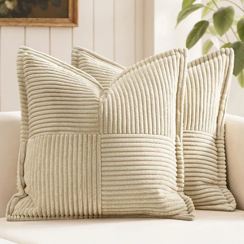 Vista 32 de MIULEE - Juego de 2 fundas de almohada beige de 12 x 12 pulgadas con entretejido, fundas de almohada a rayas bohemias supersuaves con textura