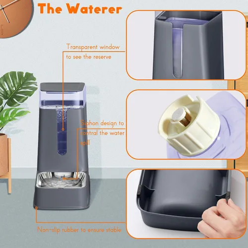 Vista 4 de Dispensador de comida para gatos y dispensador de agua para gatos con cuencos de acero inoxidable, alimentador por gravedad para perros pequeños