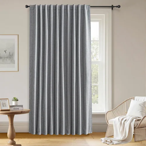 Vista 10 de Cortinas 100% opacas de lino sintético, 96 pulgadas de largo, 2 paneles para dormitorio o sala de estar, térmicas y atenuantes, con lengüetas