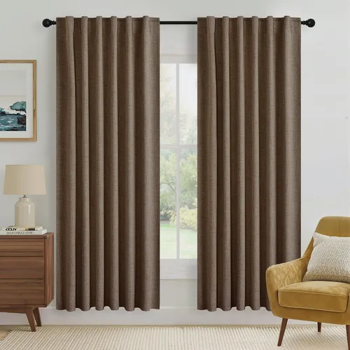 Vista 115 de RYB HOME Cortinas de lino texturizado 100% opacas de 84 pulgadas de largo, aislamiento térmico, privacidad, ahorro de energía para dormitorio, sala