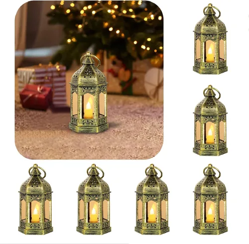 Vista 8 de Mini faroles negros con velas LED, juego de 6 para centros