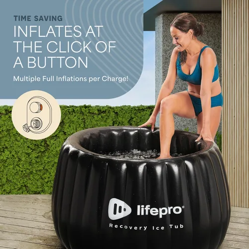 Vista 6 de Lifepro Bañera de hielo portátil para 2 personas para atletas XL - Tina de hielo autoinflable para adultos - Tina de hielo plegable para baño