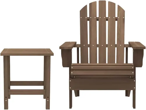 Vista 2 de Garden Adirondack Chair, Brown Solid Fir Wood, 27.4x34.1x35.2 in, Ergonomic Outdoor Patio Furniture Set with Matching Table, Varnished