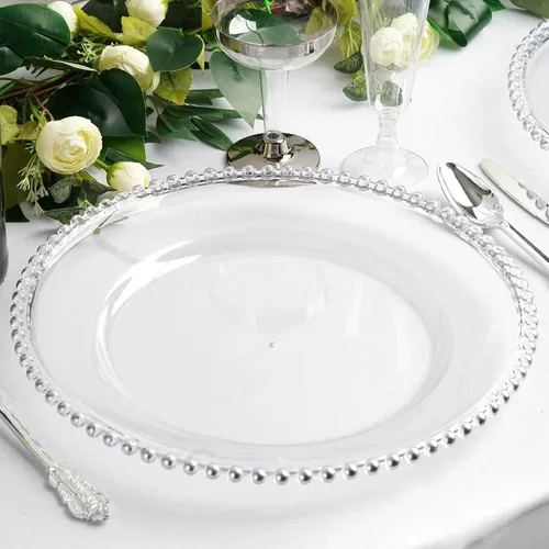 Vista 16 de Efavormart - Paquete de 10 platos de postre de plástico transparente rubor con borde de cuentas, platos redondos desechables para ensalada, 8