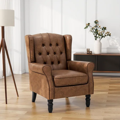 Vista 34 de High Back Accent Chair, Fabric Upholstered Armchair Wingback Chair for Living Room, Comfy Bedroom Reading Seat with Solid Wood Legs, Beige