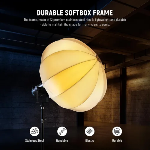 Vista 4 de NEEWER Softbox de linterna de 20"/50cm, Difusor de luz de liberación rápida de 360° con montaje Bowens de aleación de nylon ligera para luces