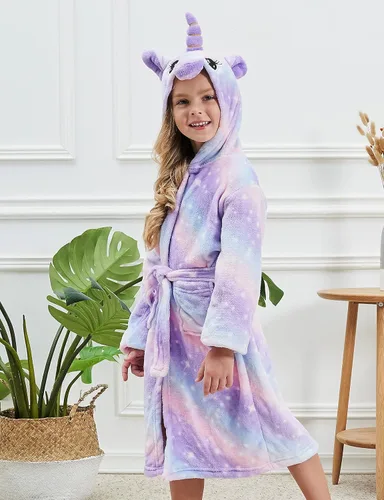 Vista 4 de Bata suave con capucha de unicornio y pantuflas a juego, diadema y venda para los ojos para niñas