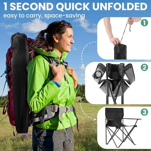 Vista 5 de Paquete de 2 sillas plegables de camping con soporte para tazas, sillas plegables portátiles de césped de 300 libras para adultos, sillas de playa