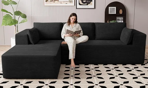 Vista 12 de Sofás seccionales sin estructura de 106 pulgadas para sala de estar, sofá modular en forma de L con asiento profundo de gran tamaño con chaise Beige