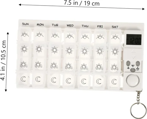 Vista 6 de 7 mini pastilleros reloj despertador de viaje Mini reloj despertador caja de bloqueo para contenedores de medicamentos 7 días caja de píldoras caja