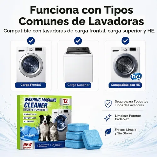 Vista 2 de Tabletas limpiadoras de lavadora, cuidado de lavadora sin fragancia