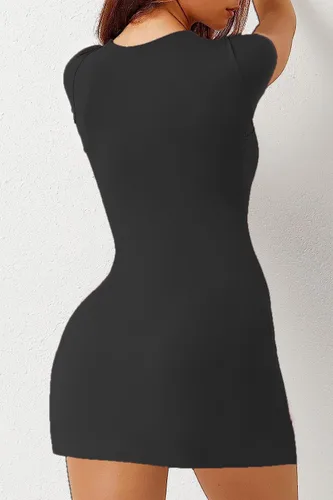 Vista 5 de Vestido de tenis con pantalones cortos integrados y brasier acolchado, cuello cuadrado, vestido de golf atlético, mini vestido de entrenamiento