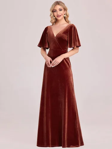Vista 3 de Ever-Pretty Vestidos formales maxi con cuello en V retro de terciopelo para mujer 0861-USA