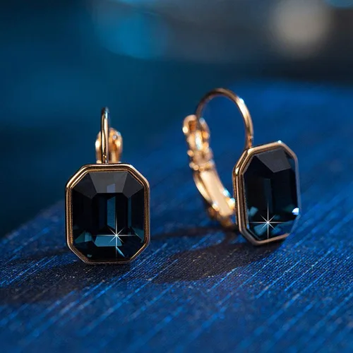 Vista 3 de Aretes colgantes de cristal austriaco con cierre de palanca para mujer, chapados en oro rosa de 14 quilates, joyería hipoalergénica, Metal Cristal