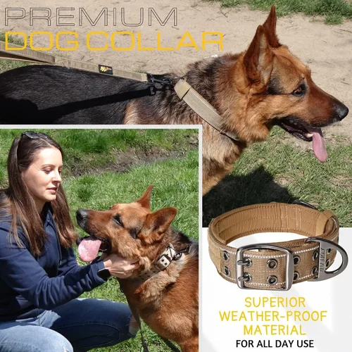 Vista 5 de Collar de perro resistente para perros grandes, collar reflectante con asa para entrenar y caminar, ancho, grueso, táctico, acolchado de neopreno
