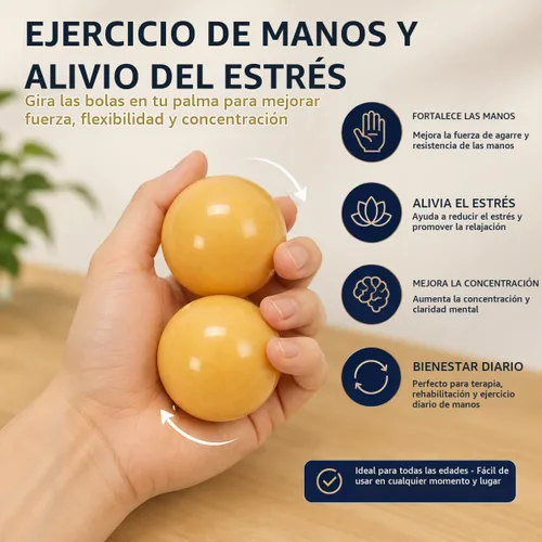 Vista 2 de JapanBargain, Juego de Bolas Baoding de 2 – Ejercicio de Mano, Alivio del Estrés, Coordinación y Entrenamiento de Fuerza, Bolas de Terapia con Caja