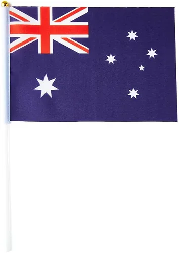 Vista 2 de Bandera de Australia Bandera Australiana, Pequeña Mini Bandera de Australia de Mano con Palo, Ideal para Fiestas, Desfiles, Eventos Deportivos