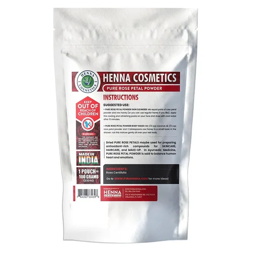 Vista 2 de Polvo de pétalos de rosa para formulación de mascarilla facial/capilar, piel 100% orgánica 3.53 oz (3.53 onzas) Henna Cosmetics