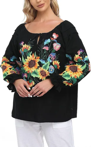 Vista 3 de YZXDORWJ Falda casual para mujer, blusa campesina mexicana bohemia, talla grande, talla XXL