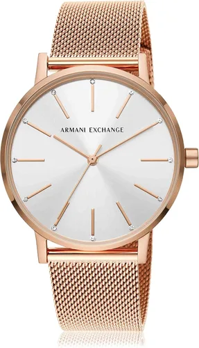 Vista 2 de Armani Exchange - Reloj de cuarzo de acero inoxidable con correa de piel para mujer, Malla de acero rosa, Reloj de cuarzo