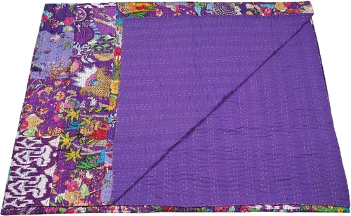 Vista 4 de Marubhumi Edredón Tradicional Indio de Algodón Puro con Patchwork, Colcha Kantha con Estampado Paisley Multicolor (Multicolor-22, Twin (60"x 90"))