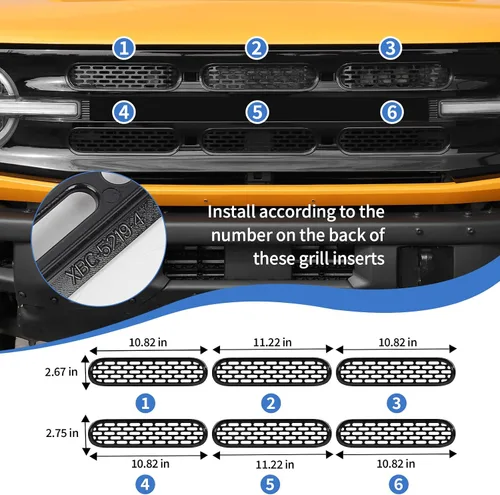 Vista 2 de JeCar Insertos de rejilla delantera, marco de rejilla de malla, accesorios exteriores compatibles con Ford Bronco 2021-2023, color negro
