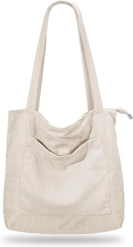 Vista 12 de Bolso de pana Iioscre para mujeres, bolsos hobo con cierre de cremallera, bolsos de hombro casuales de gran capacidad con bolsillos interiores