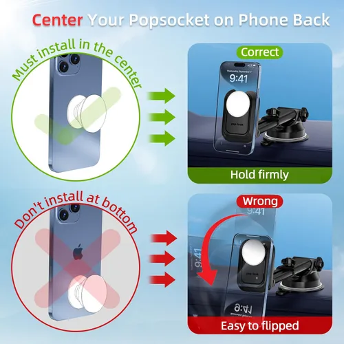 Vista 4 de pop-tech Soporte de teléfono de automóvil para Pop Socket: soporte de teléfono celular con ventosa para ventana de parabrisas de salpicadero
