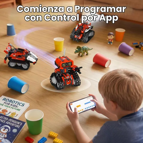 Vista 5 de Kit de construcción de robots 5 en 1, aplicación STEM y robótica de Rojo