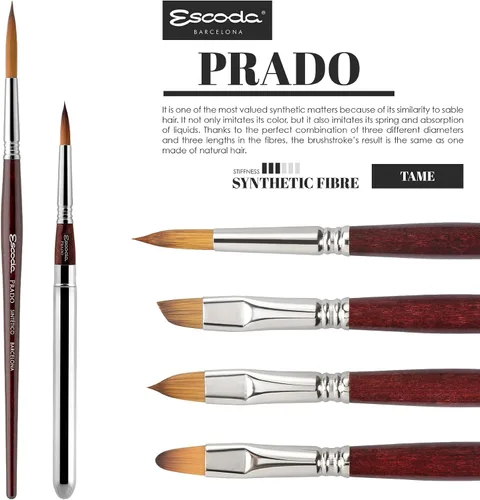 Vista 4 de Speedball Art Products Escoda Prado Series Artista Acuarela y Acrílico Cepillo de pintura Filbert de mango corto, tamaño 0, Sable sintético