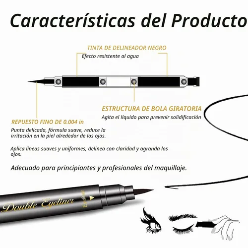 Vista 6 de LOKFAR Juego de 6 delineadores de ojos líquidos de doble cara, delineadores de ojos para mujer, impermeables, delineadores de ojos negros