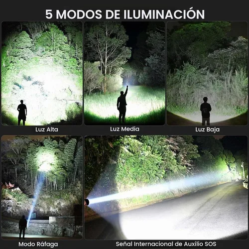 Vista 6 de Linternas recargables de alto lúmenes, 99,000 lúmenes, linternas LED superbrillantes con 5 modos e impermeable, potente linterna de mano