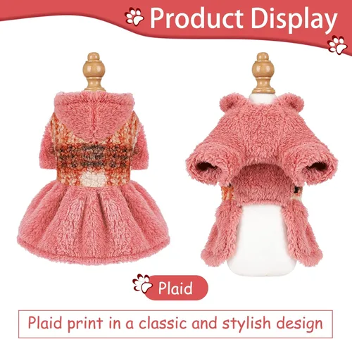 Vista 5 de Suéteres para perros pequeños para niñas, vestido de invierno para cachorros, sudadera con capucha de forro polar, ropa cálida para mascotas